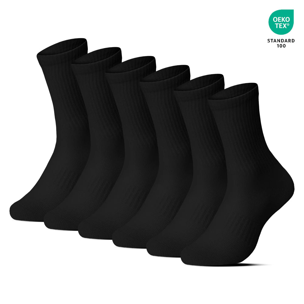 Black Cotton Sports Socks Crew Length 3 pack