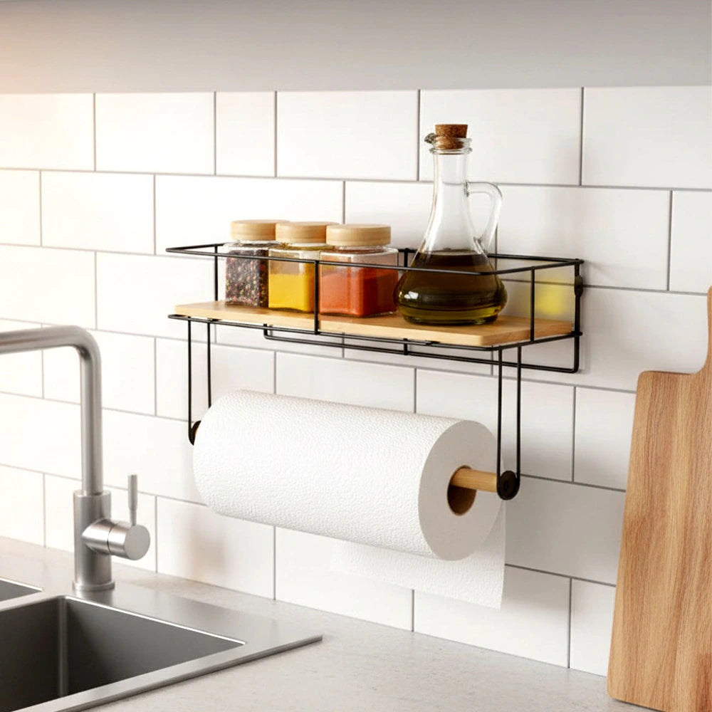 Hanger for towel paper with a shelf metal charm