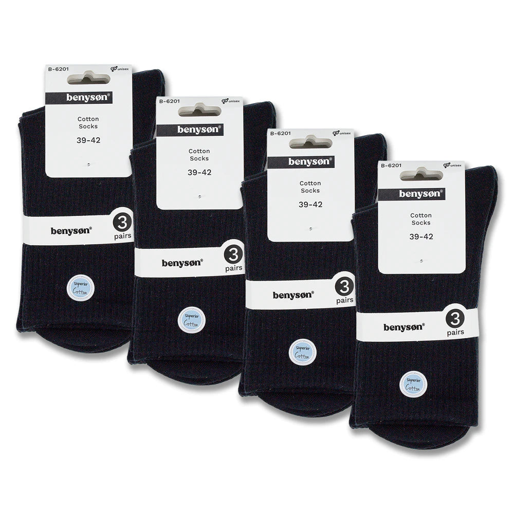 Black Cotton Sports Socks Crew Length 3 pack